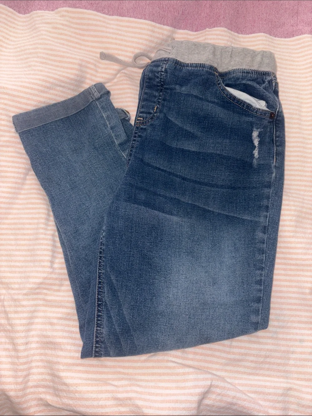 The Children's Place Blue Pull-On Jogger Jeans with Gray Waistband